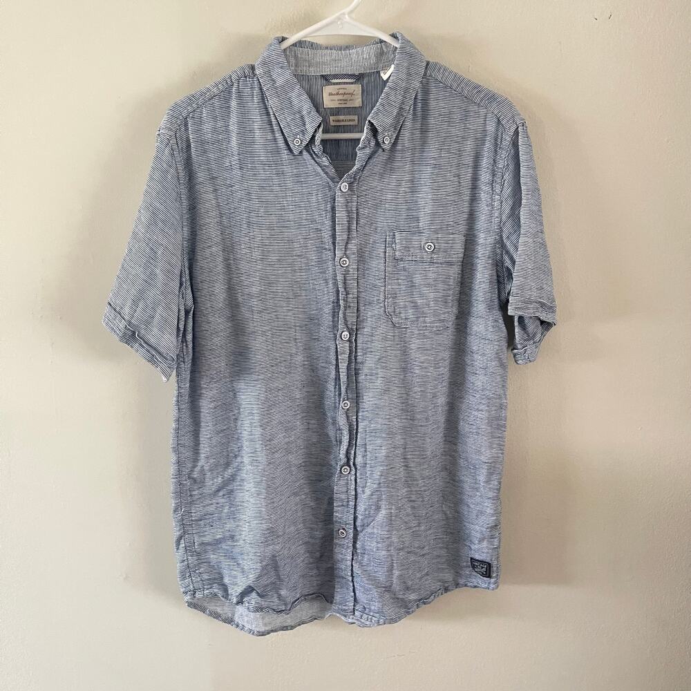 Weatherproof Mens Blue Linen Blend Short Sleeve Button Down Shirt Medium M Extra